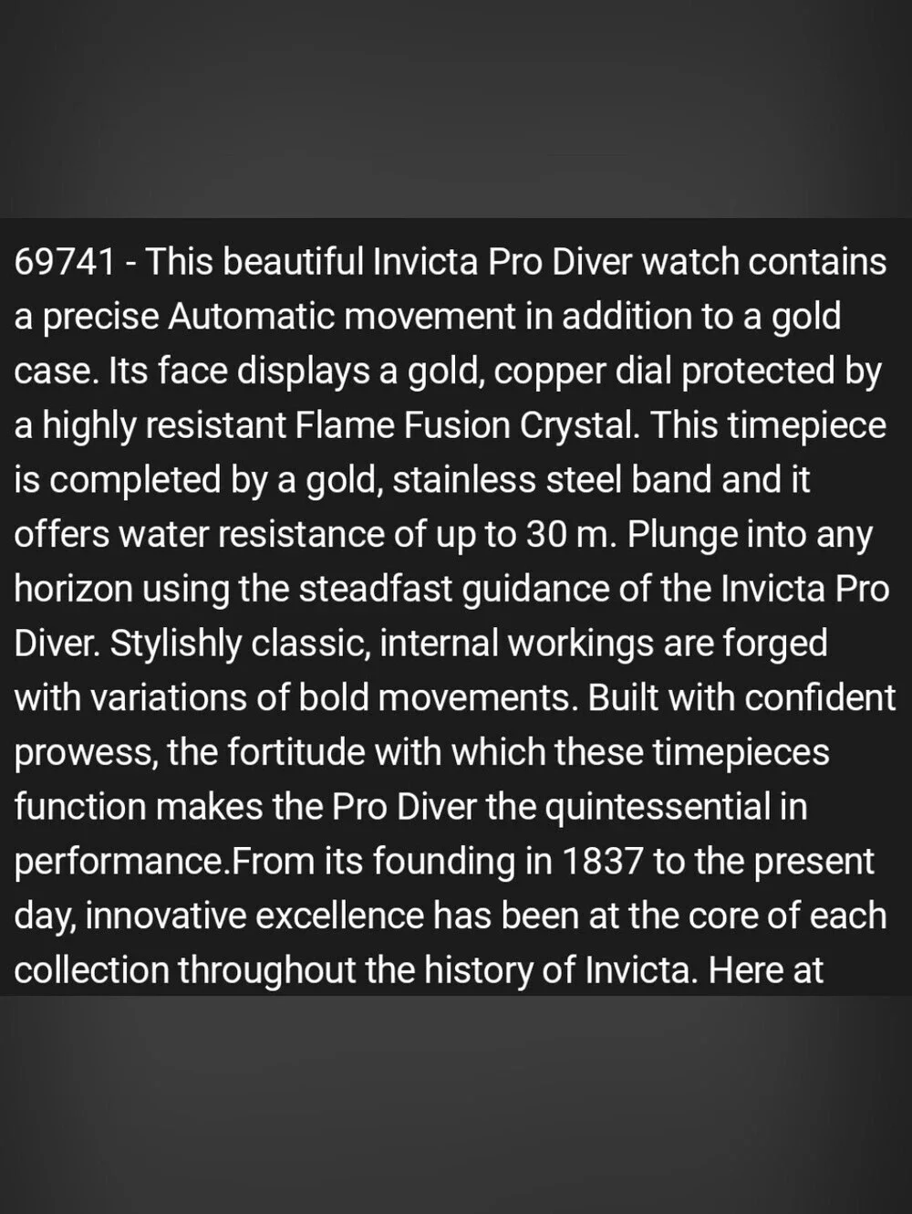 Invicta Pro Diver 69741 Automatic Mens Gold SS Watch & Bracelet Gold Copper Dial